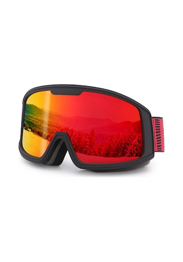 Xindoker Kış Sporları Gözlüğü - Çift Katmanlı Buhar Engelleme, Uv Koruma, Tpu Çerçeve, Erkek/kadın Kayak Gözlüğü Siyah Çerçeve Kırmızı Lens Kırmızı