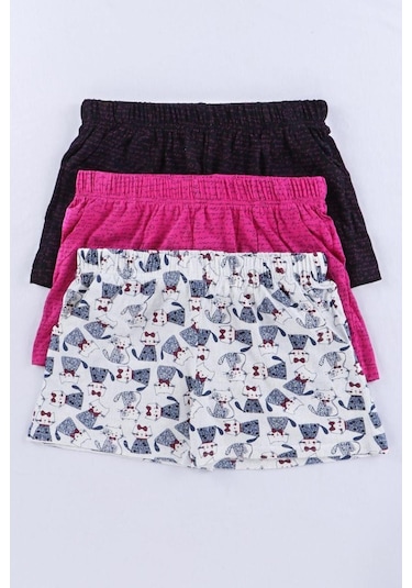 Fuşya Kadın Kısa Şort Üçlü Paket Likralı Fuşya