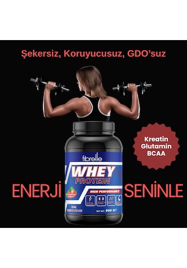 Fibrelle Whey Protein Çilek Aromalı 960 G Protein Tozu 32 Servis Çilek