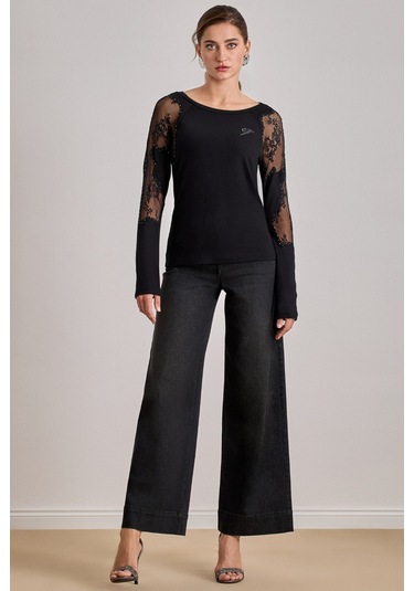 Reglan Kollu Siyah Örme Bluz Siyah