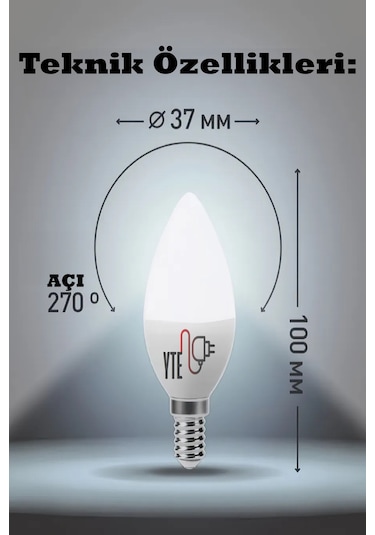 10 Adet Kaliteli Beyaz 7w Mum Led Ampul E14 Duy
