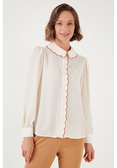Lela Yaka Detaylı Regular Fit Şifon Bayan Gömlek 61114410 Taş-Kiremit