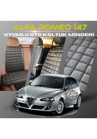 Alfa Romeo 147 Antrasit Renk Tay Tüyü Cepli & Terletmez Sırtlı Oto Koltuk Minder Seti - Koltuk Koruma Kılıfı Ön & Arka Tam Set