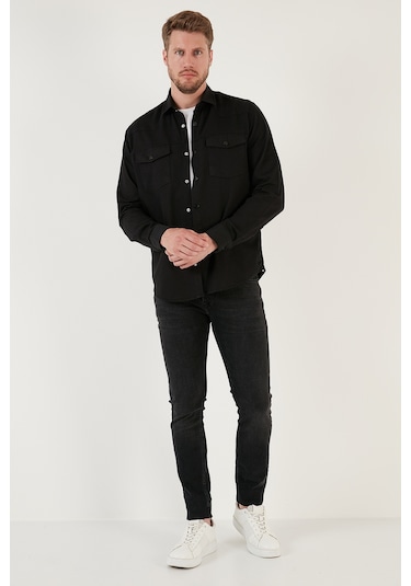 Buratti Pamuklu Regular Fit Çift Cepli Erkek Gömlek Cf24W116927 Siyah