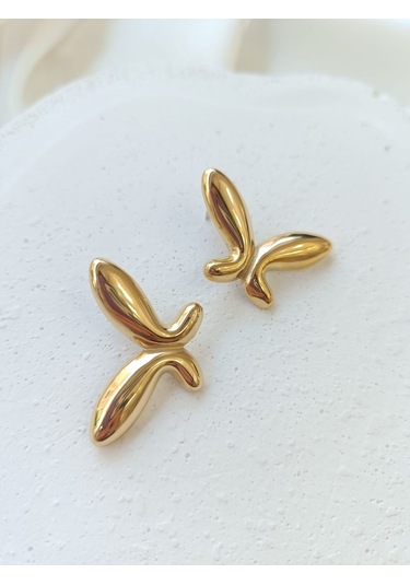 Çelik Kelebek Küpe Altın