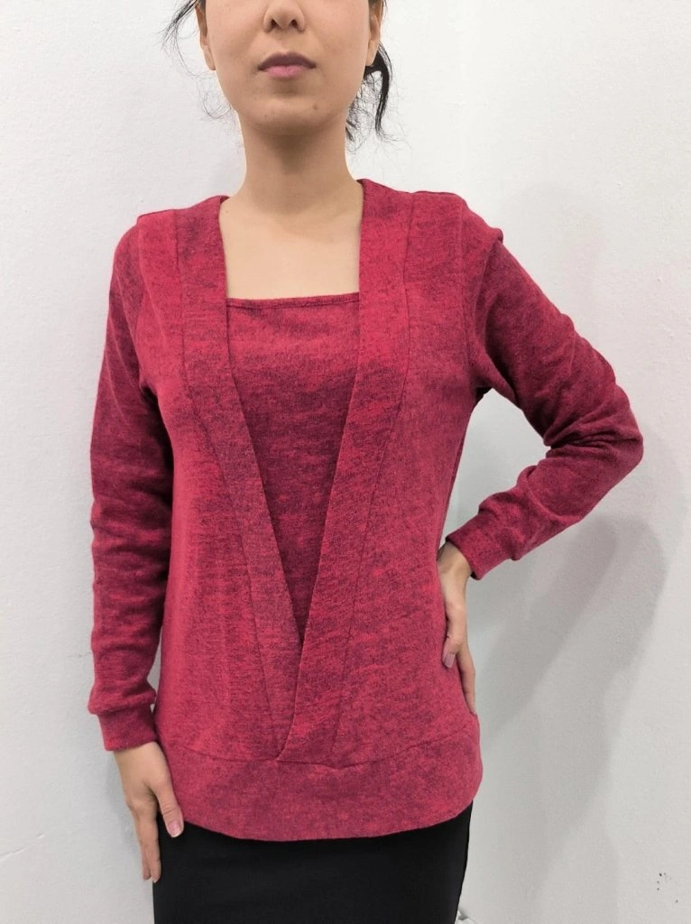 S-pazarım Kadın Uzun Kollu Kruvaze Yaka Kol Ve Etek Ucu Manşet Detay Yumoş Bluz Kırmızı