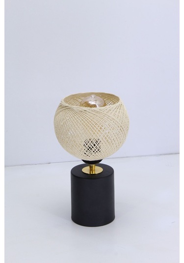 Badem Masa Abajuru Gece Lambası Yatak Başı Aydınlatma Dekoratif Lamba Krem Siyah