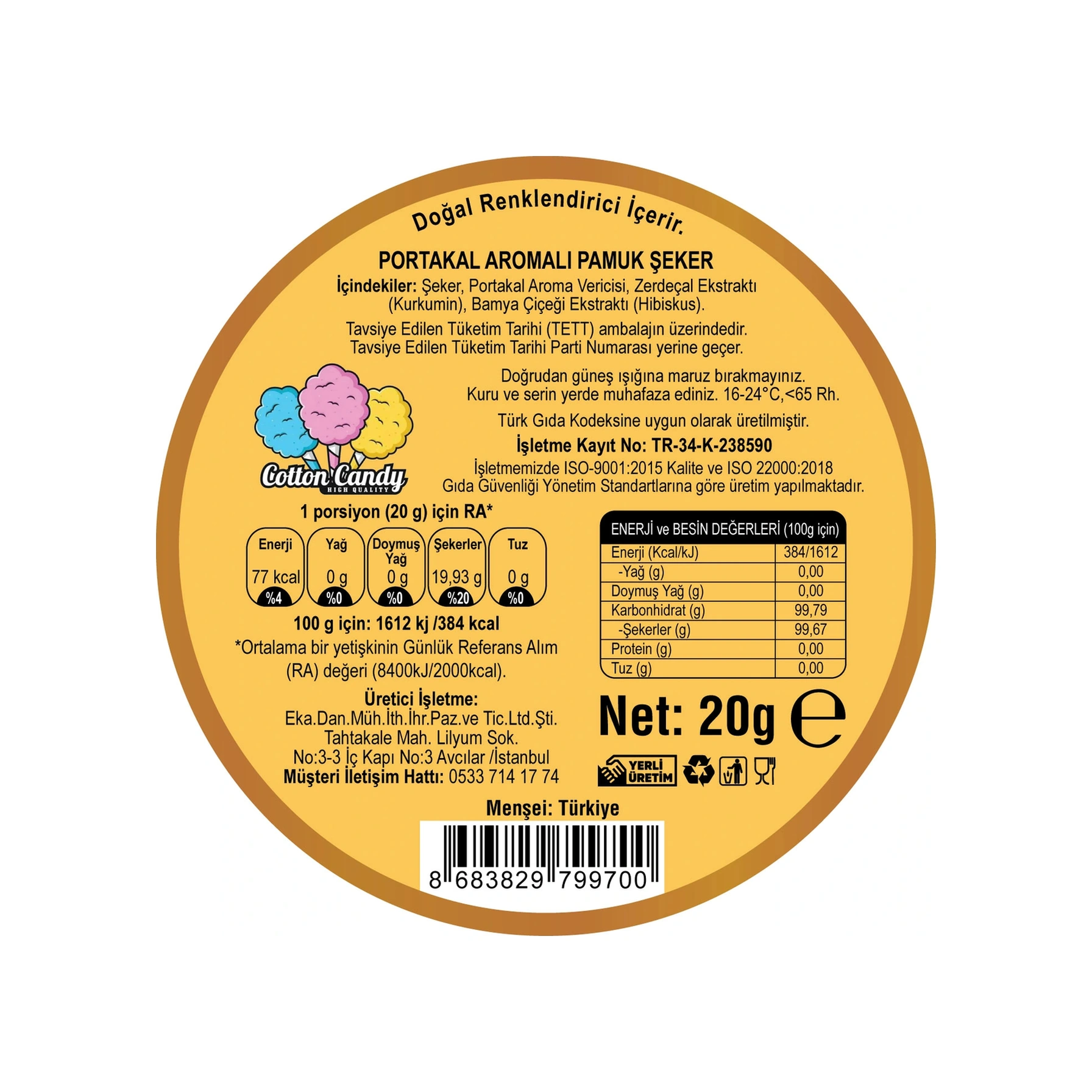 Portakal Aromalı Gurme Pamuk Şeker