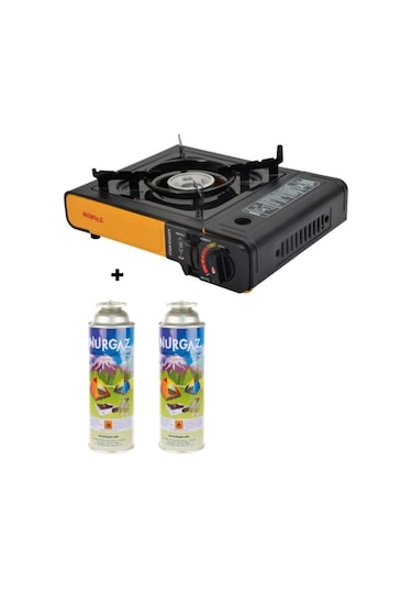 Tekli Portatif Ocak Tüp Siyah+2 Adet 220 Gr Kartuş Set Siyah