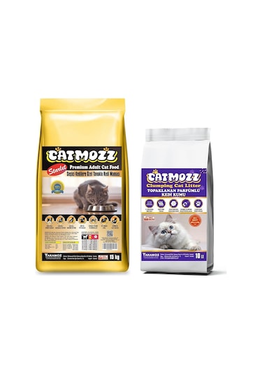 Catmozz Starlet Seçici Kedilere Özel Tavuklu Yetişkin Kedi Maması 15 KG + Bentonit Kedi Kumu 10 L