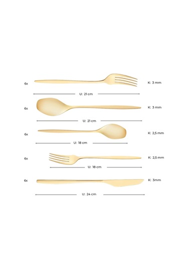 Emsan Alisa 30 Parça 6 Kişilik Parlak Gold Kutulu Çatal Kaşık Bıçak Takımı Gold