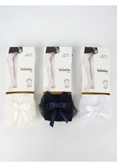 1 Adet Kız Çocuk Yazlık Pembe Dantel Kurdele Fiyonk Aksesuarlı Çocuk Külotlu Çorap-1026 Pembe