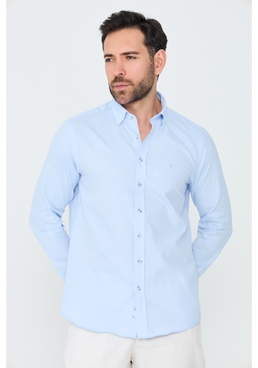 White Stone Mavi %100 Pamuk Regular Fit Erkek Uzun Kollu Gömlek MAVİ