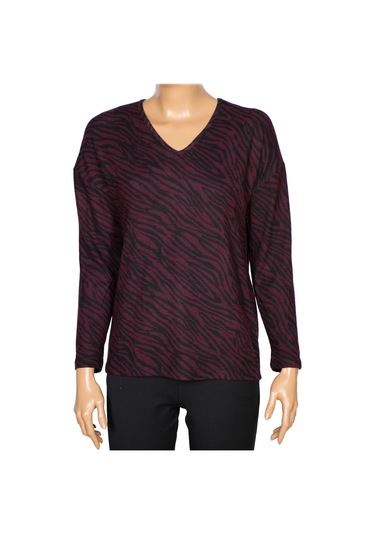 Barem Kadın Lina Büyük Beden Kışlık V Yaka Yumoş Bordo Bluz D06 Siyah