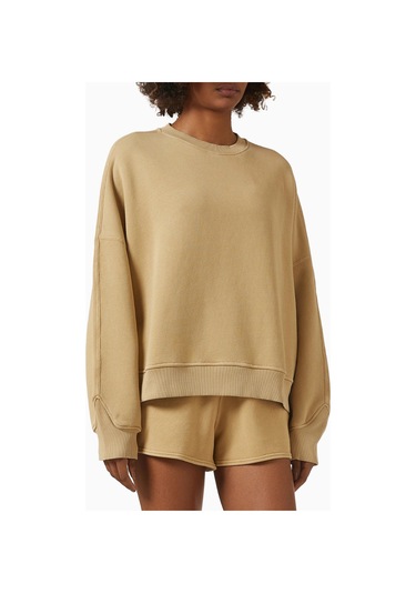 Represent Initial V Notch Sweater, Pamuklu Fleece, Minimalist Ve Lüks Günlük Sweater Açık Kahverengi