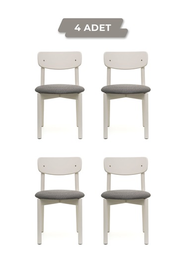 Keynote Beyaz Ahşap 4'lü Mutfak Salon Yemek Odası Sandalyesi
