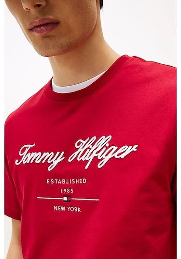 Tommy Hilfiger Erkek Script Logo T-shirt - Kırmızı Medium Red Tommy Hilfiger Erkek Script Logo T-shirt - Kırmızı Medium Red