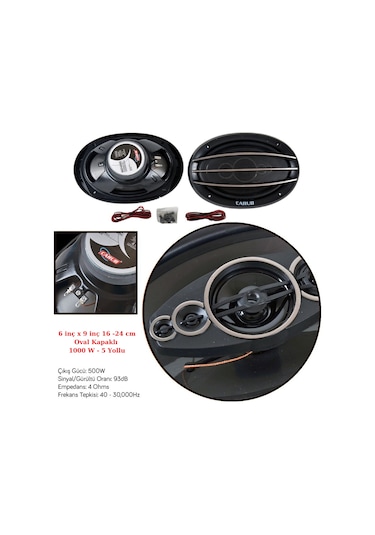 Carub Oval Hoparlör Kapaklı 16x22cm 6x9" 1000w 5 Çıkışlı 2li Set 1 Adet