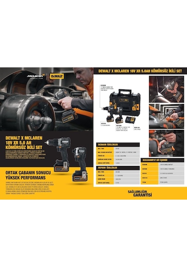 Dewalt Mclaren DCK200MP2T Kömürsüz 18V 5 Ah 2 Li Akülülü Matkap Set