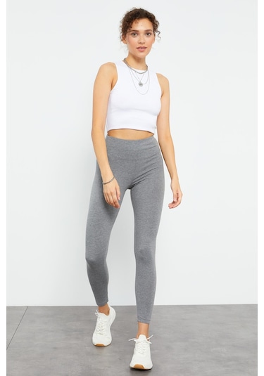 Tommy Life Grı Mlnj Yüksek Bel Toparlayıcı Slim Fit Dar Paça Kadın Tayt - 94011 Grimelanj