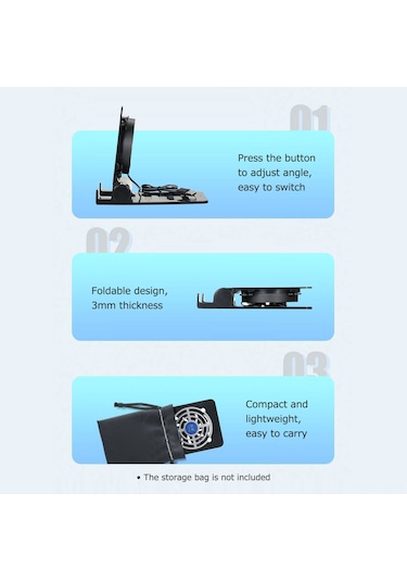 Jeemson Siyah Cep Telefonu Ve Tablet Soğutma Stantı - Ayarlanabilir Fanlı Düşük Gürültülü Evrensel Tutucu