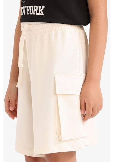 DeFacto Kız Çocuk Beli Lastikli Kargo Cepli Şort B0840A825HSER233 Ekru