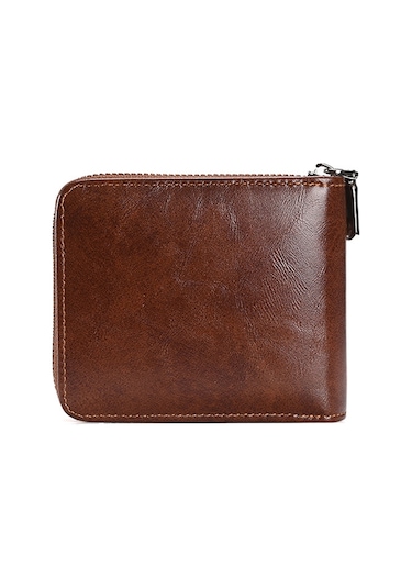 Sones Rfıd Hırsızlığa Karşı Korumalı Erkek Cüzdanı Çok İşlevli Kısa Fermuarlı Çanta Kahverengi