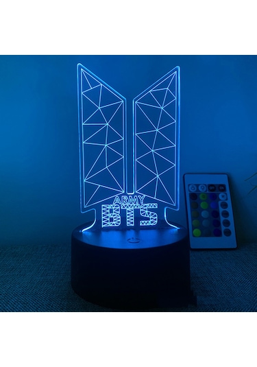 Skycity Bts Army Hediyesi 16 Renkli Akrilik Led Masa Lambası, Usb Ve Uzaktan Kumanda İle Yatak Odası Işığı 14x6cm Beyaz