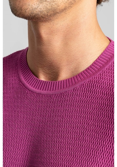 Tudors Slim Fit Dar Kesim Armürlü Erkek Kazak-22273 Lila