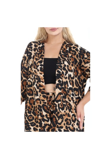 Desenli Kimono Hırkalı 2li Alt Üst Takım Bürümcük Kumaş Yazlık 2xl-6xl Oversize Leopar