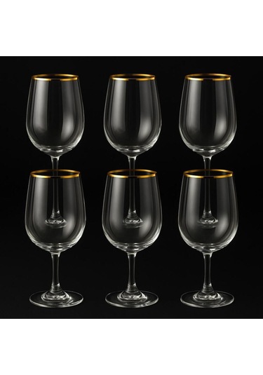 Kristal Ayaklı Bardak Altın Yaldızlı 350 Ml 6 Adet Şeffaf