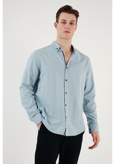 Buratti Pamuklu Regular Fit Düğmeli Yaka Erkek Gömlek Cf20S111871 Aqua