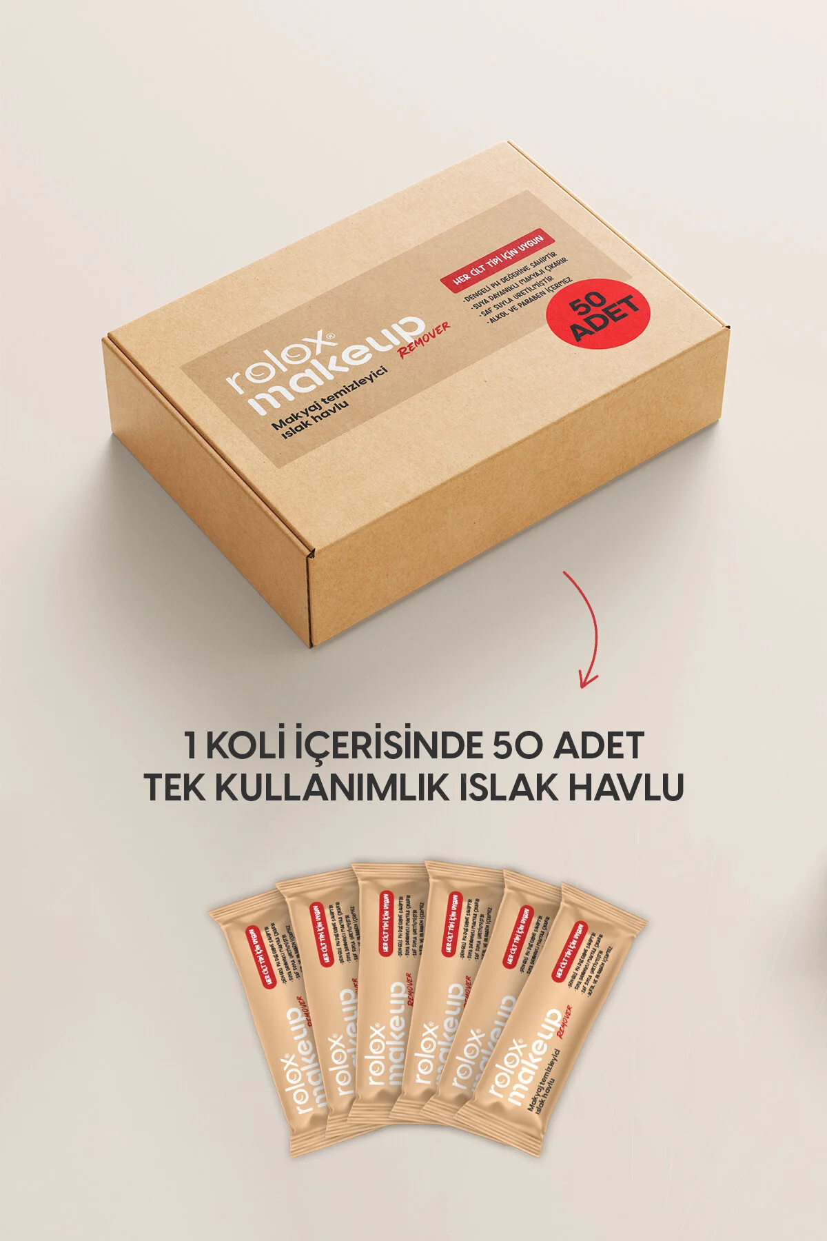 Rolox Makeup Remover 50 Paket - Makyaj Temizleyici Islak Havlu