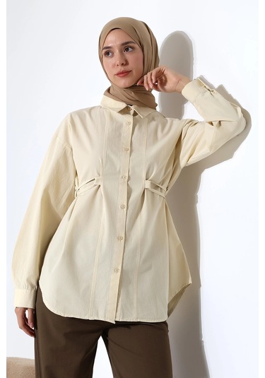 Kadın 100% Pamuk Poplin Kumaş Krem Tesettür Gömlek Çok Renkli