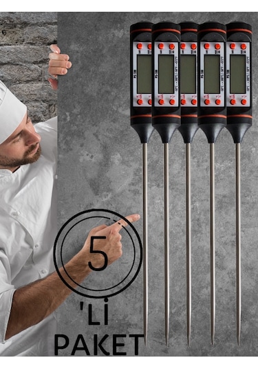 5 Adet Siyah Renk Dijital Gıda Yemek Termometresi Yemek Isı Ölçer