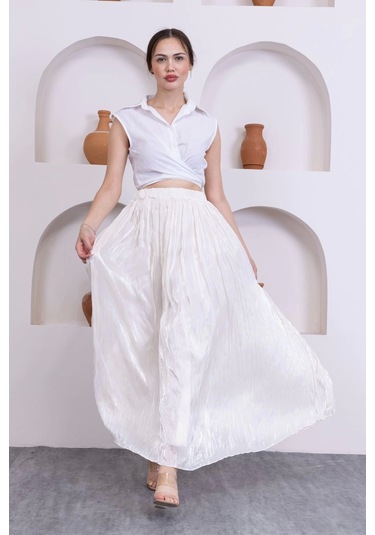 Kırışık Detaylı Etek 6034-krem Krem