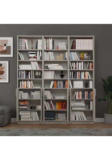 Asra Trend %100 MDFLAM Kül Gri Kapaklı Kitaplık K-52