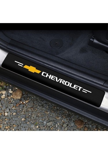 Chevrolet Logolu Karbon Kapı Eşiği Koruyucu Bant Folyo 4'lü Set