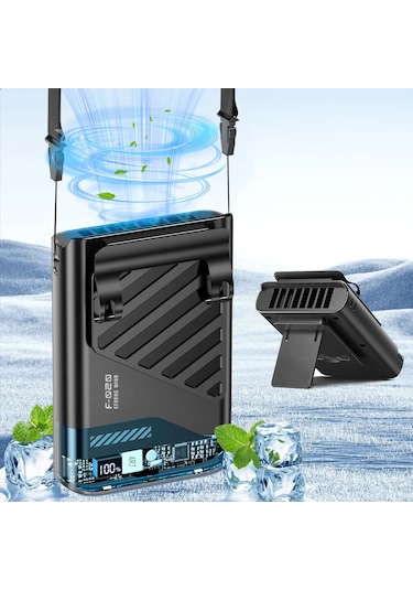 Goldenqian Taşınabilir Bel Fanı Kemer Klipsi İle Işık Dilsiz Beş Delik Yeni Boyun Asılı Fan Ofis Masası Açık Seyahat İçin Uygun B-black