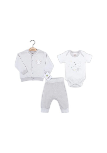 3-12 Ay Erkek Bebek Takımı Çizgili Bear Hırkalı Toprak Toprak