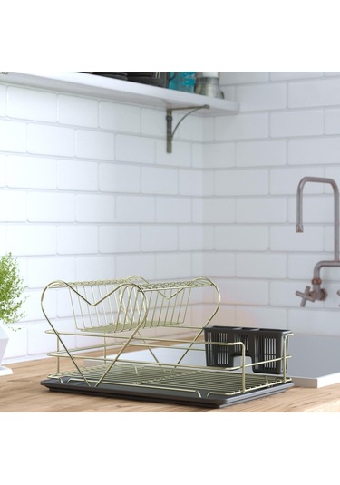 Teknotel İki Katlı Kalpli Tabaklık Bulaşıklık Gold Kb011 Altın