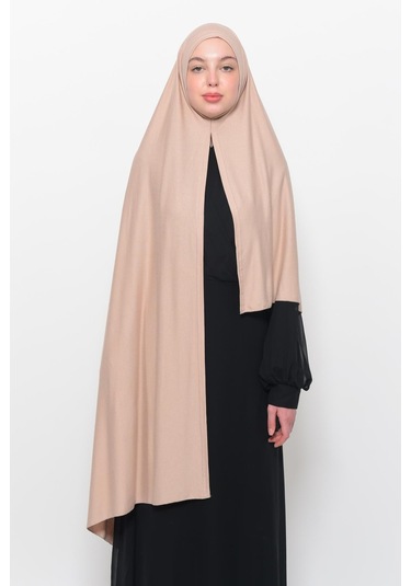 Hazır Pratik Geçmeli Lüks Düz Penye Şal Çapraz Hizalı Açık Bej