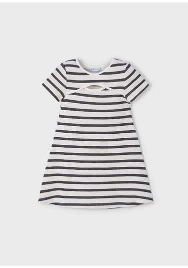 Mayoral 3924 Kız Çocuk Beyaz-antrasit Çizgili Elbise Beyaz