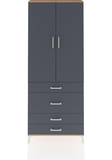 Arges Dolap 2 Raflı 4 Çekmeceli Tek Askılı 88x30x221 Çam-antrasit Atlas Çam