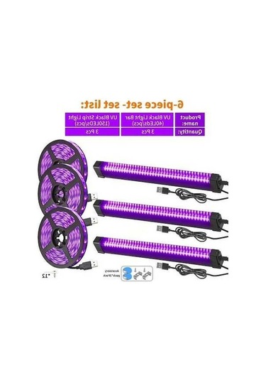 Fastbuy 6 Adet Set 40 Led Uv Siyah Işık Bar Ve Şerit Işığı 32/249cm Dc 5v Usb 3 Mod Ahşap Ahşap