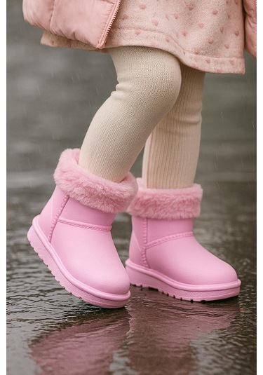 Kaptan Junior Çocuk İçi Kürklü Su Geçirmez Yağmur, Kışlık Bot Pembe