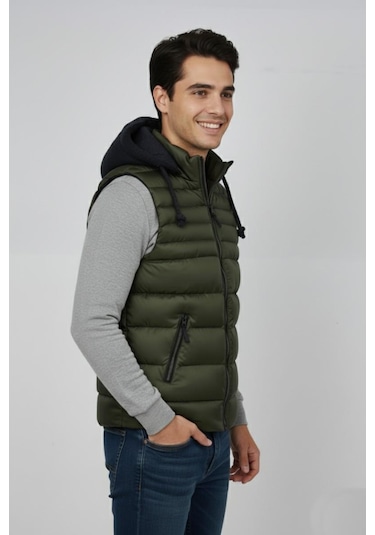 Erkek Kapüşonlu Spor Yelek 4300 Bgl-st04895 Haki