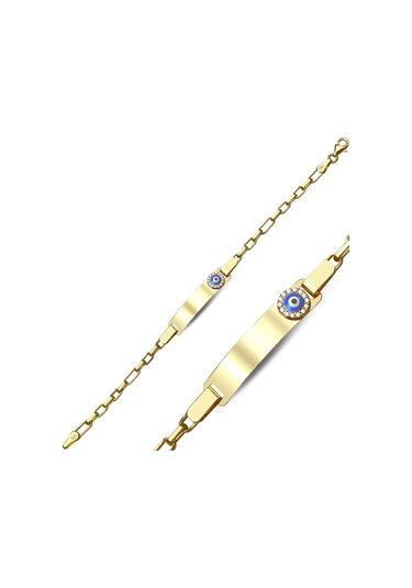 Nazarlı Isim Yazılabilir Bebek Künyesi Sarı Altın