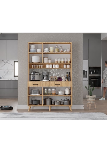 Maya Kahve Köşesi Çok Amaçlı Dolap Kiler Mutfak Dolabı Çam 105 Cm Çam