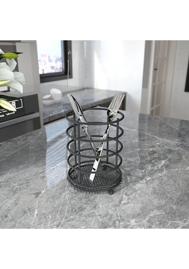 Suntel Tezgah Üstü Servis Standı Dik Kaşıklık Düzenleyici Siyah